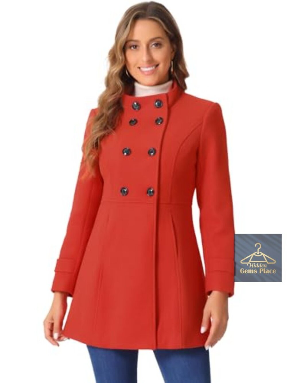 Allegra K Women's Wool Blend Double Breasted Peacoat Stand Collar Winter